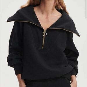 Varley Vine Half Zip Ottoman Rib Pullover with Gold Accents